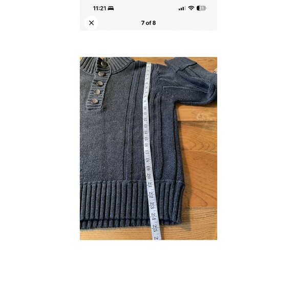 L.L.Bean Mens Lg Cotton-Wool Fisherman Knit Sweater Button-Mock Neck Black/Gray - Picture 7 of 8